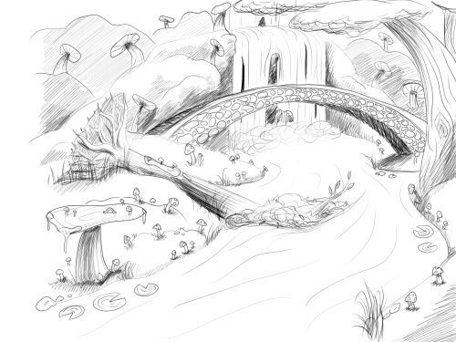 Digital sketch of an enchanted forest